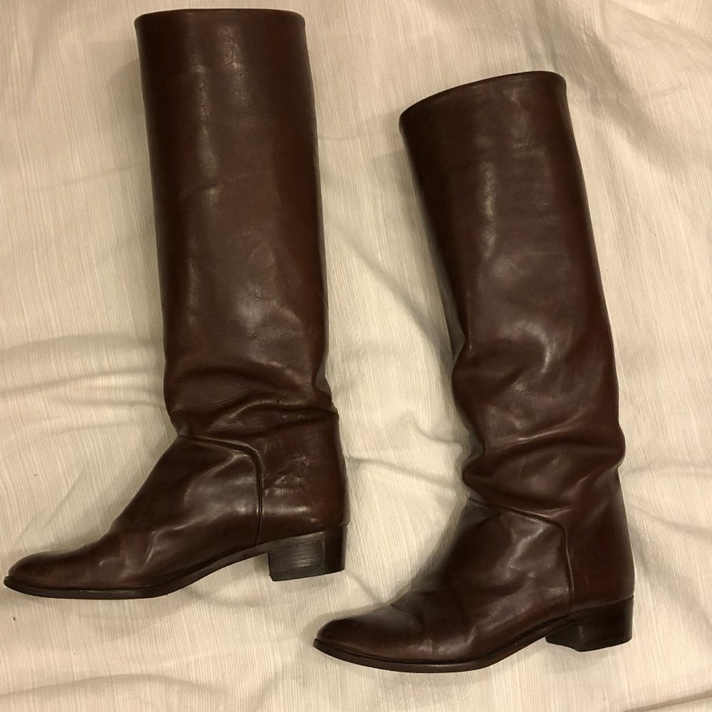 Vintage 80s Tall Brown Italian Leather Boots
